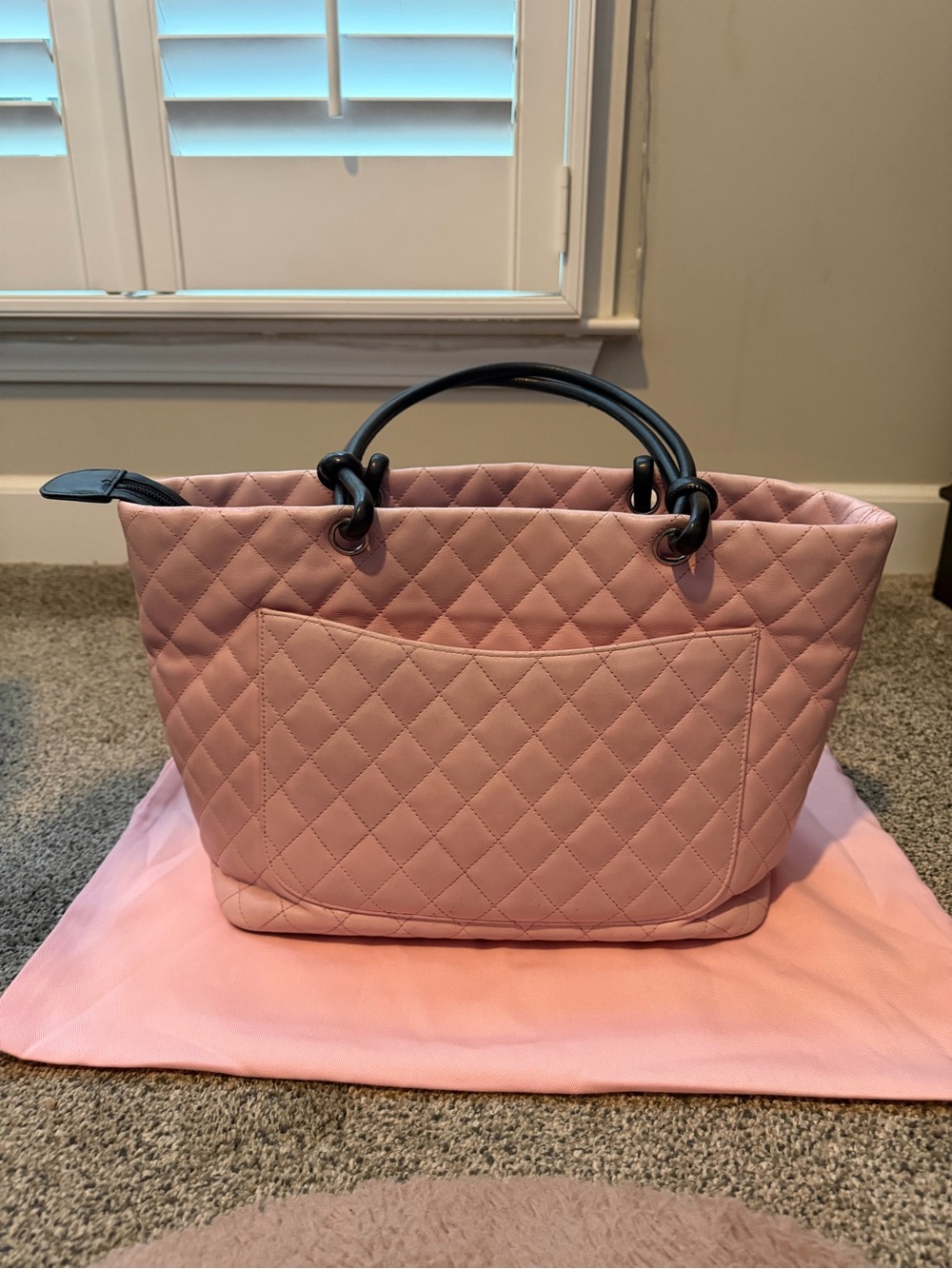 CHANEL Calfskin Quilted Large Cambon Tote Pink & Black Authentic - Picture 6 of 12
